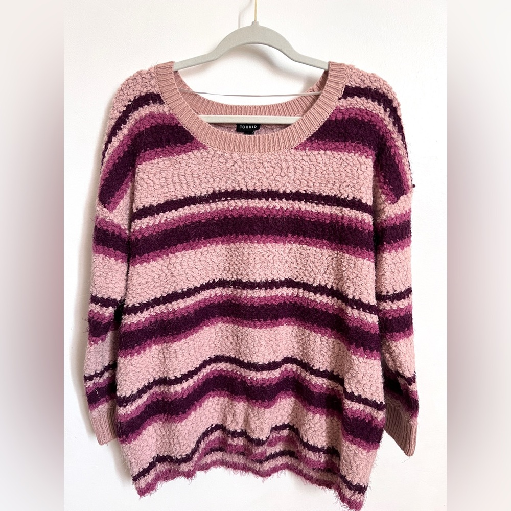 NWT Torrid Striped Fuzzy Sweater Pink Purple Cozy Size 12W